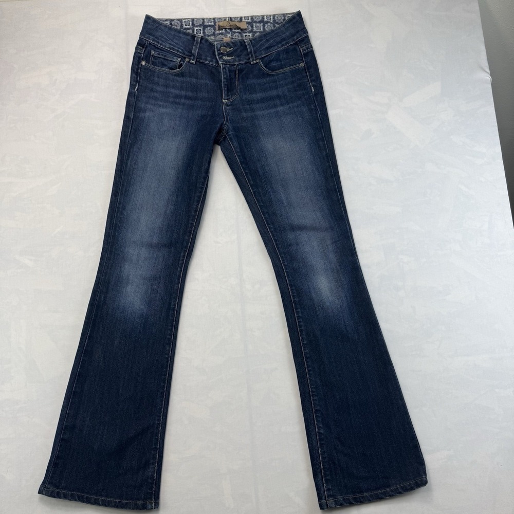 Paige Hidden Hills Jeans Women 26 Blue Bootcut Wide Y2K Dark Wash Stretch Denim